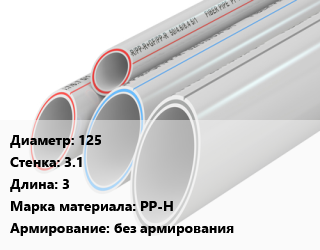 Труба полипропиленовая 125 s=3.1 L=3 PP-H без армирования, шт, Ostendorf, с раструбом серая цена от 1951 сом / шт, где купить, условия доставки в Оше и Ошской области
